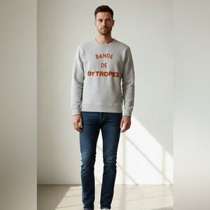 JAQK Bande De St Tropez Off-White/Lt gray Sweatshirt, Orange Lettering, S/M